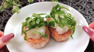 Japanese Tofu Hamburger Steak Hambagu Using Shio Koji on a plate