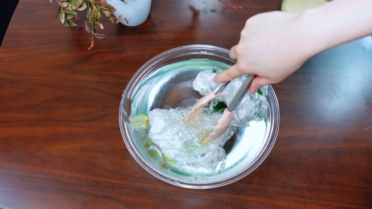 let the wrapped vegetable rest in cold water