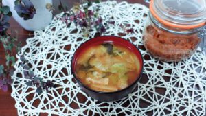 miso soup and miso seen from above