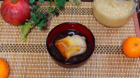 Red Bean Soup with Mochi Oshiruko in a bowl seen from above