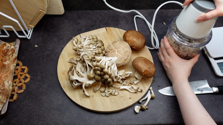 Chop up mushrooms into little pieces