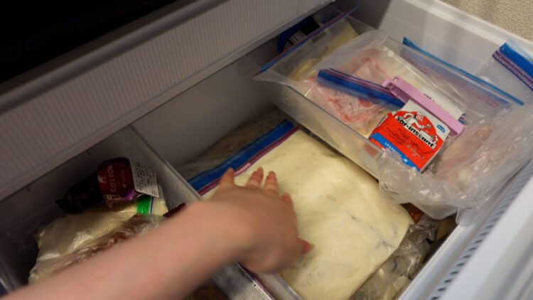 flatten out the bag and place it in the freezer
