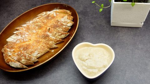 Mushroom Soup Using Shio Koji served with baguette