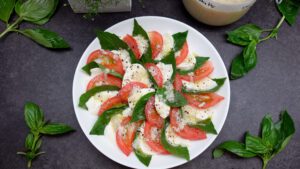 Caprese Salad Using Shio Koji served on a plate