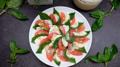 Caprese Salad Using Shio Koji served on a plate