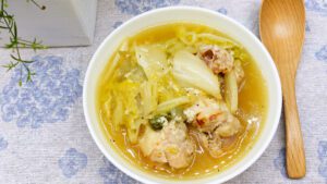 Chicken Drumstick and Chinese Cabbage Soup Using Shio Koji in a bowl