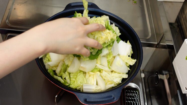 Then stack all the vegetables over the meat