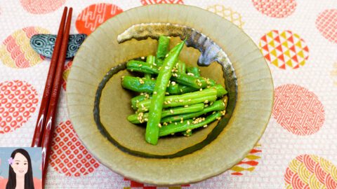 japanese veggies mixed with sesami seeds (goma ae) seen from above