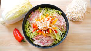 Pork Belly Mille-Feuille Nabe (Pot) seen from above