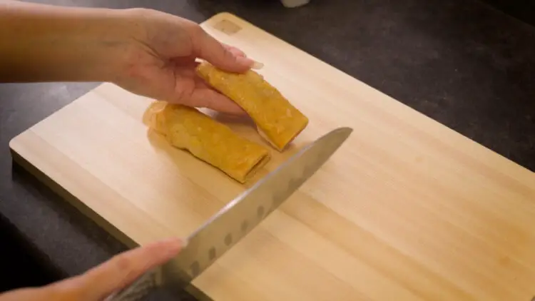 cut the crepe roll into halves