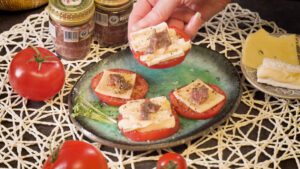 picking up a canape in a hand
