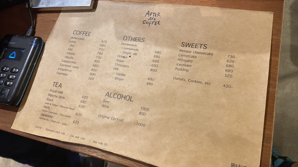 English Menu at AFTER ALL COFFEE