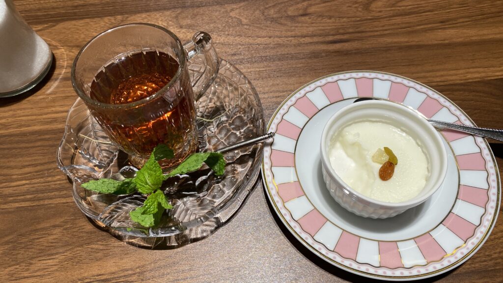 Mint Tea and Arabian Dessert Rose Milk Pudding