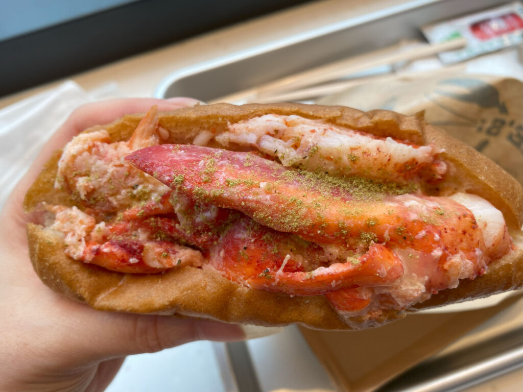 a lobster roll seen from above