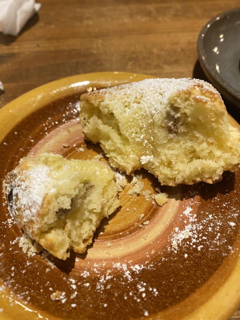 baked donut cut into pieces