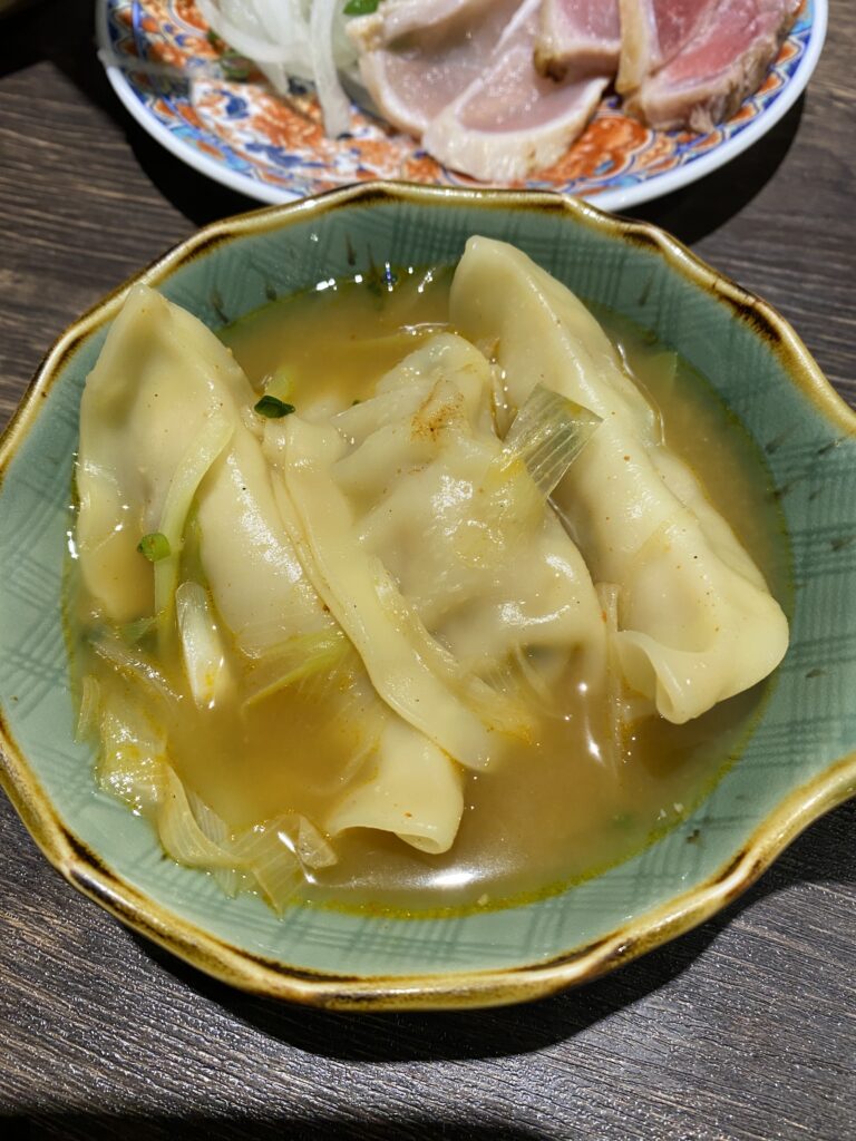 braised gyoza dumplings at Kyushu Sumibi Sakaba Batten Hanare