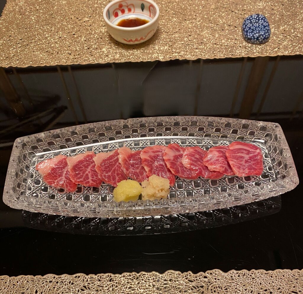 horse sashimi at Sakuratei