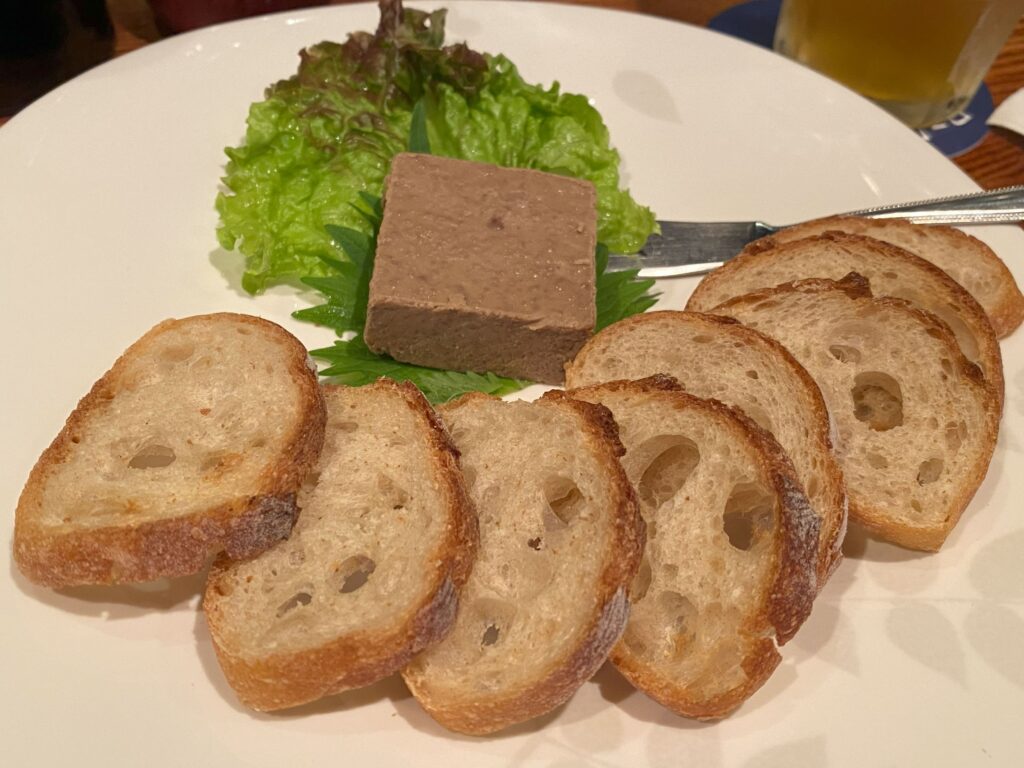 liver pate with baguette at Yakitori BIRD LAND Ginza