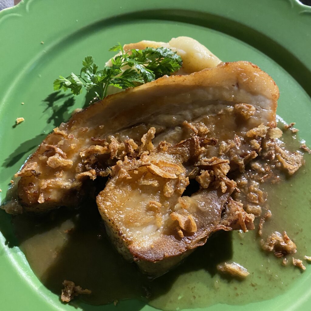 roasted pork belly with beer sauce at Yoyogi Tanne